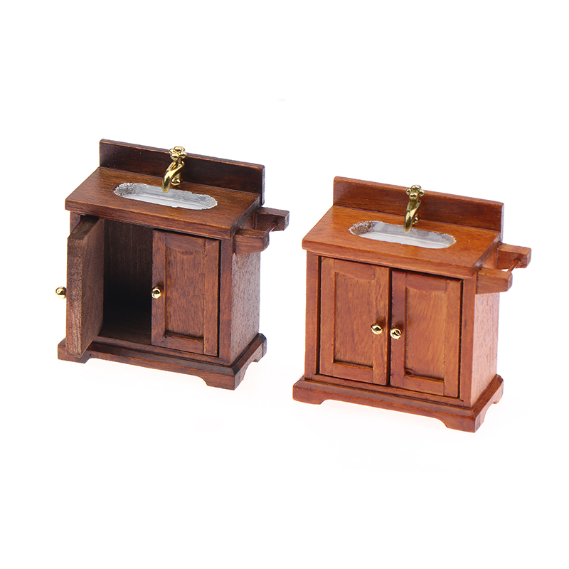 Wood Woodworking - 1/12 Dollhouse Simulation Washing Basin Cabinet